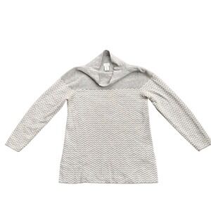 Aspen Funnel Neck Sweater Womens Small Grey White Chevron Knit Excellent Casual